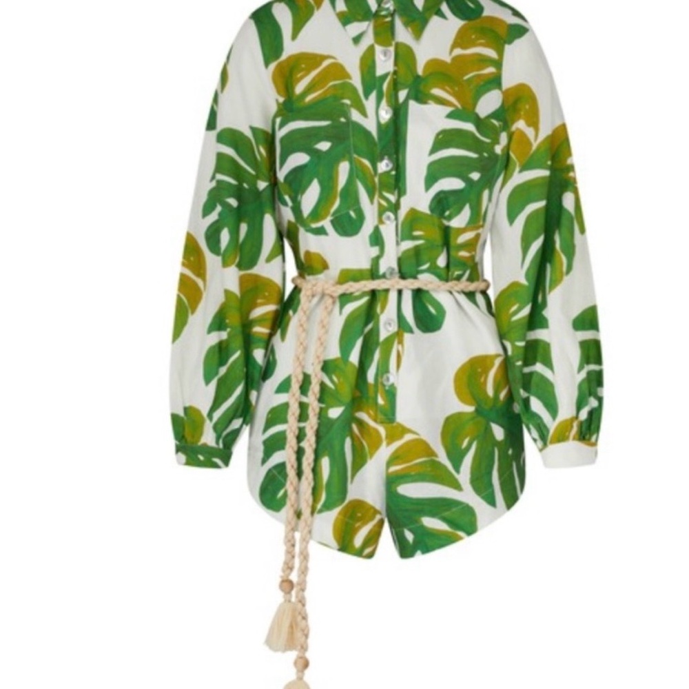 FARM Rio White Monstera Romper with Green & Yellow Leaf Print - Picture 5 of 5